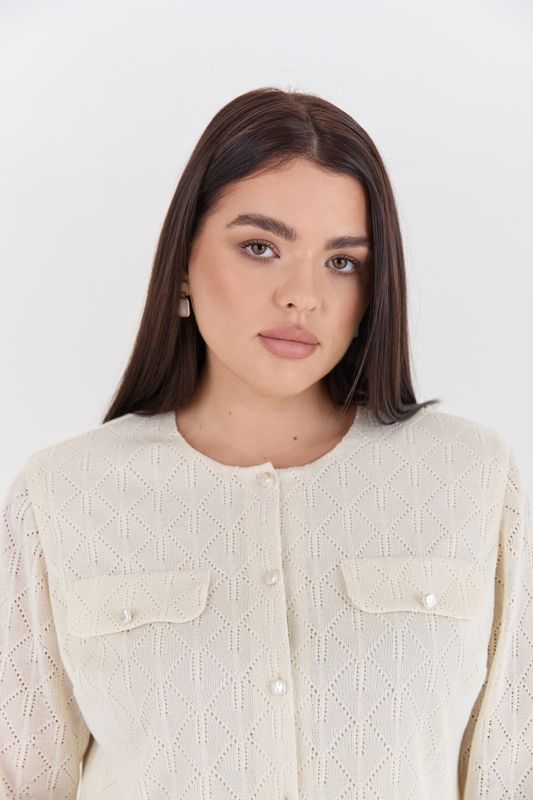 Кардиган из ажурного трикотажа, молочный