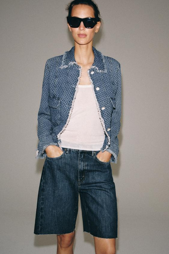 ZARA ДЖИНСОВЫЕ ШОРТЫ RELAXED СО СРЕДНЕЙ ПОСАДКОЙ — ZW COLLECTION, СИНИЙ