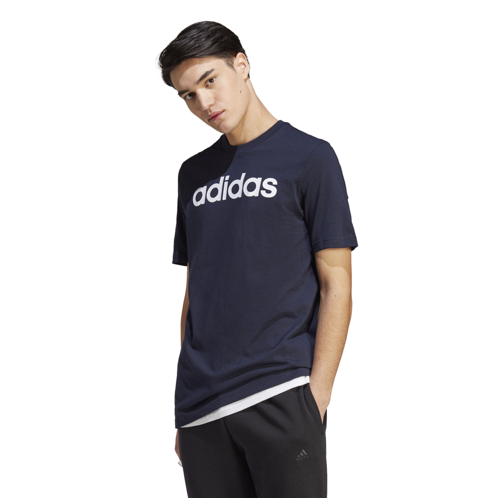 Мужское теннисное поло adidas LIN Singel Jersey T-Shirt Men - Dark Blue, White