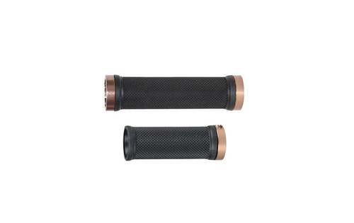 Грипсы TRIX, резиновые, 130мм+95мм, для ревошифта,  алюминиевые фиксаторы на руль черные - 3шт., с заглушками руля, черные