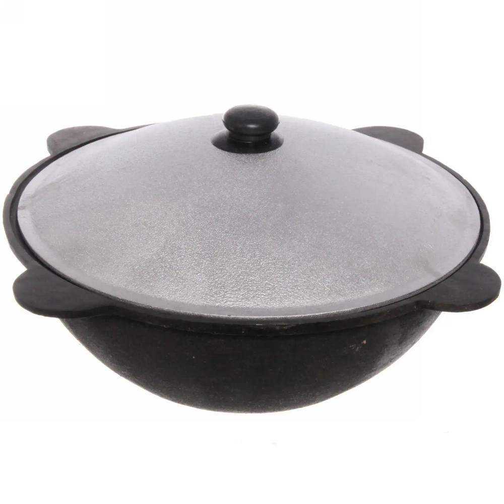 Казан чугунный 8 литров с крышкой с плоским дном