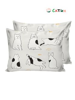 Постельное белье Milky Garden "Кошки" 2-спальный  Наволочка 50х70 см 2 шт  Простынь на резинке 160х200 см  Пододеяльник 175х215 см