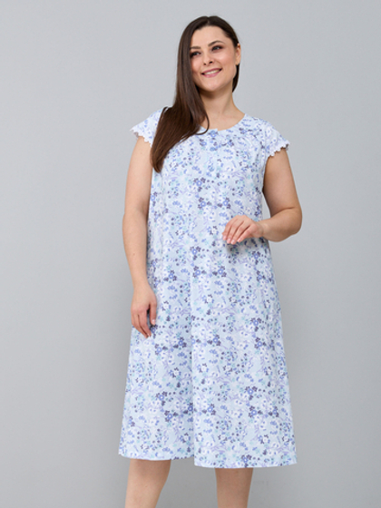 Ночная сорочка С-007/голубой-мятныецветочки