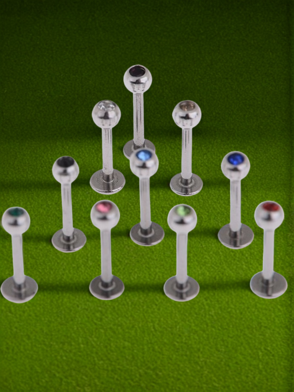 Штанга 8 мм для пирсинга губы с цветным кристаллом 4 мм из медицинской стали. 1 шт