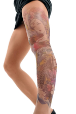 Колготки +size с цветным принтом в виде гейши (Размер: XL-XXL-XXXL) (Цвет: бежевый)