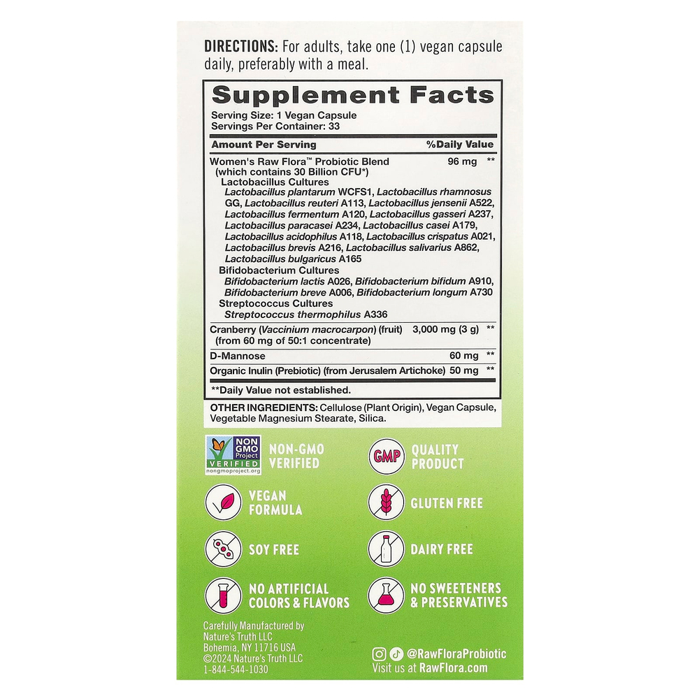 Nature's Truth, Women's Care, пробиотик-18 RAW Flora ™, 33 веганские капсулы