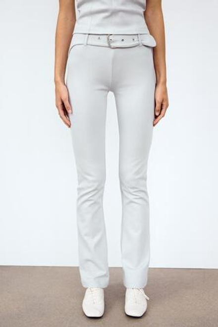 ZARA БРЮКИ FLARED ИЗ ТКАНИ ИНТЕРЛОК С РЕМНЕМ, ЖЕМЧУЖНО-СЕРЫЙ