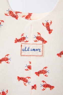 ZARA КОРОТКИЙ КОМБИНЕЗОН С ПРИНТОМ «ЛОБСТЕРЫ», СВЕТЛЫЙ ЭКРЮ