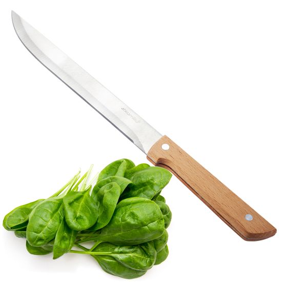 Нож кухонный разделочный для мяса из нержавеющей стали Kamille КМ-5316 (лезвие 20 см, рукоятка 12,5 см) из нержавеющей стали с деревянной ручкой