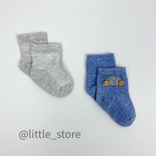 Носочки хлопковые "Машинка" Серый/Синий меланж с машинкой