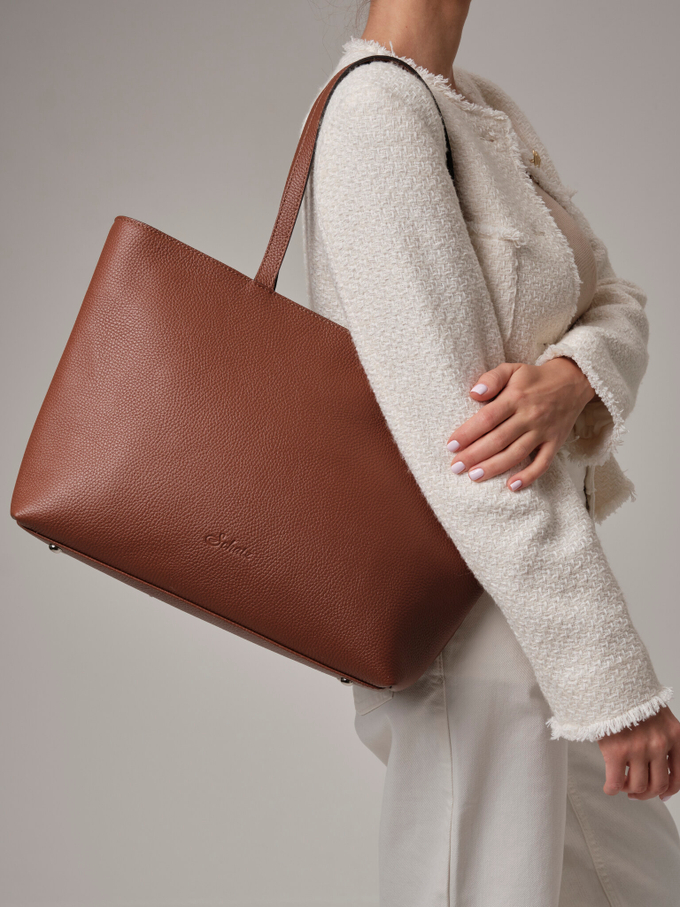 Сумка кожаная шоппер коричневая