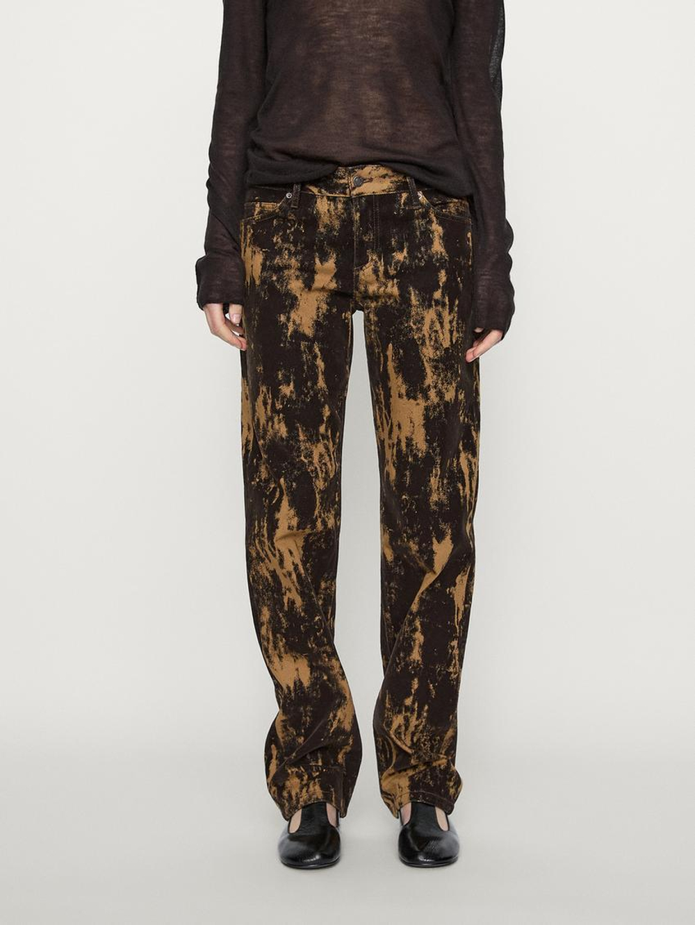 Massimo Dutti Джинсы прямого кроя из бархатистого хлопка, коричневый