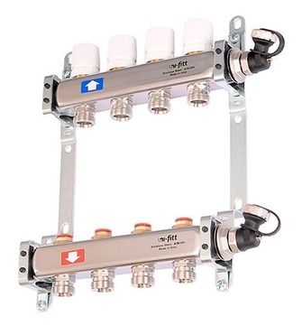 Коллектор Uni-Fitt 1"х3/4" 3 вых. нерж. сталь с регулировочными и термо вентилями 451I4303