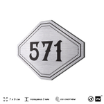 Номерок на дверь квартиры 571, для кабинета, офиса, шильдик 9 х 7 см, серебристый, Айдентика Технолоджи
