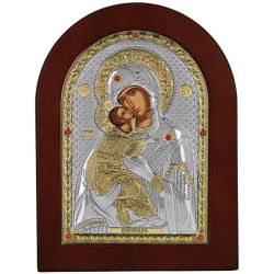 Икона Владимирской Божией Матери в серебряном окладе.