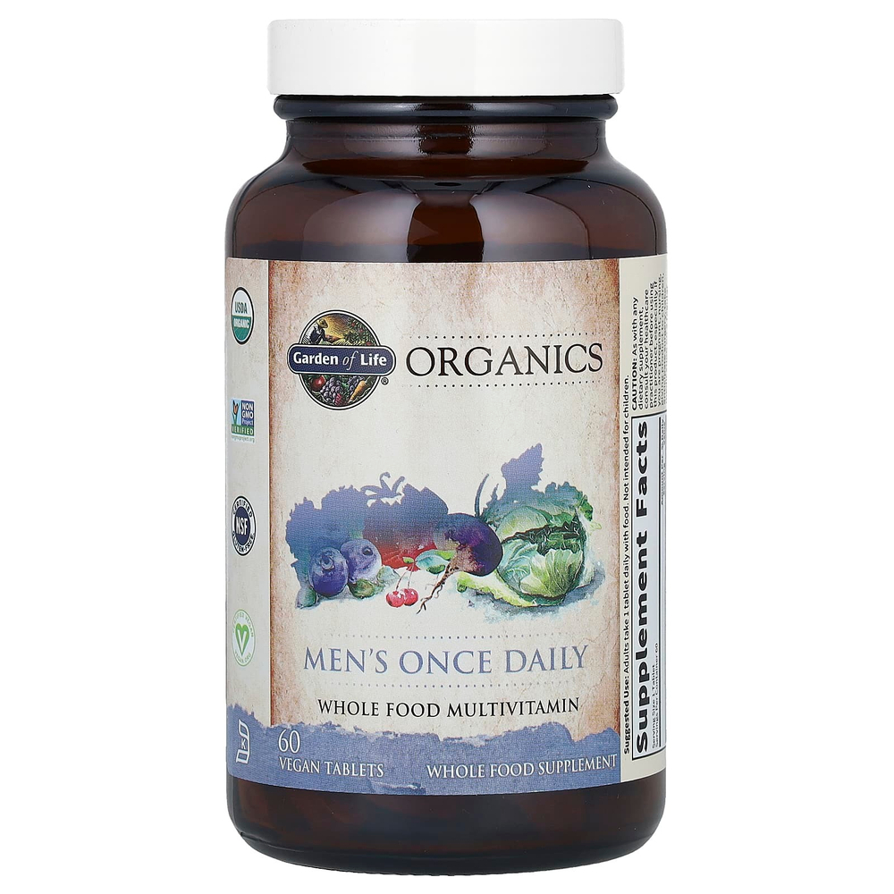 Garden of Life, Organics, мультивитамины из цельных продуктов для мужчин, 60 веганских таблеток