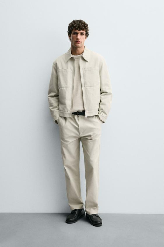 ZARA БРЮКИ ИЗ РЕЛЬЕФНОЙ ТКАНИ CANVAS, БЕЖЕВЫЙ