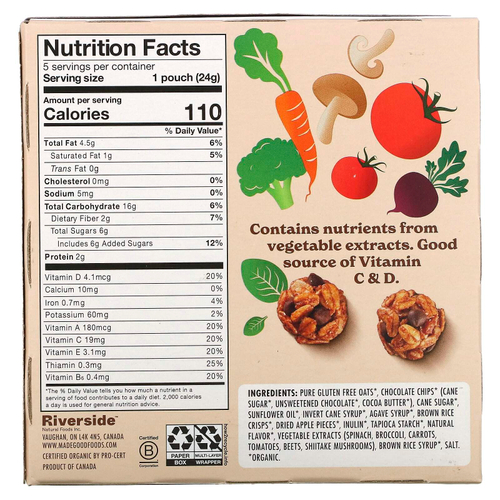 MadeGood, Granola Minis, шоколадная крошка, 5 пакетиков по 24 г (0,85 унции)