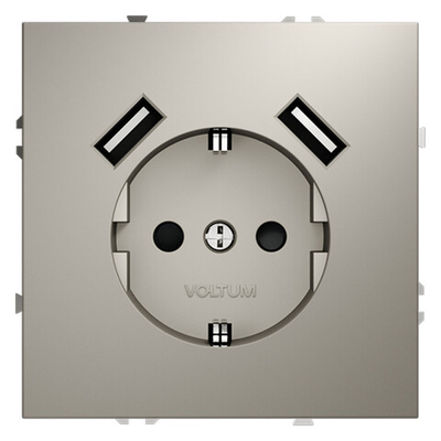 Розетка встраиваемая VOLTUM S70 с заземлением и защитными шторками, 16А, с USB, A+A, (кашемир)
