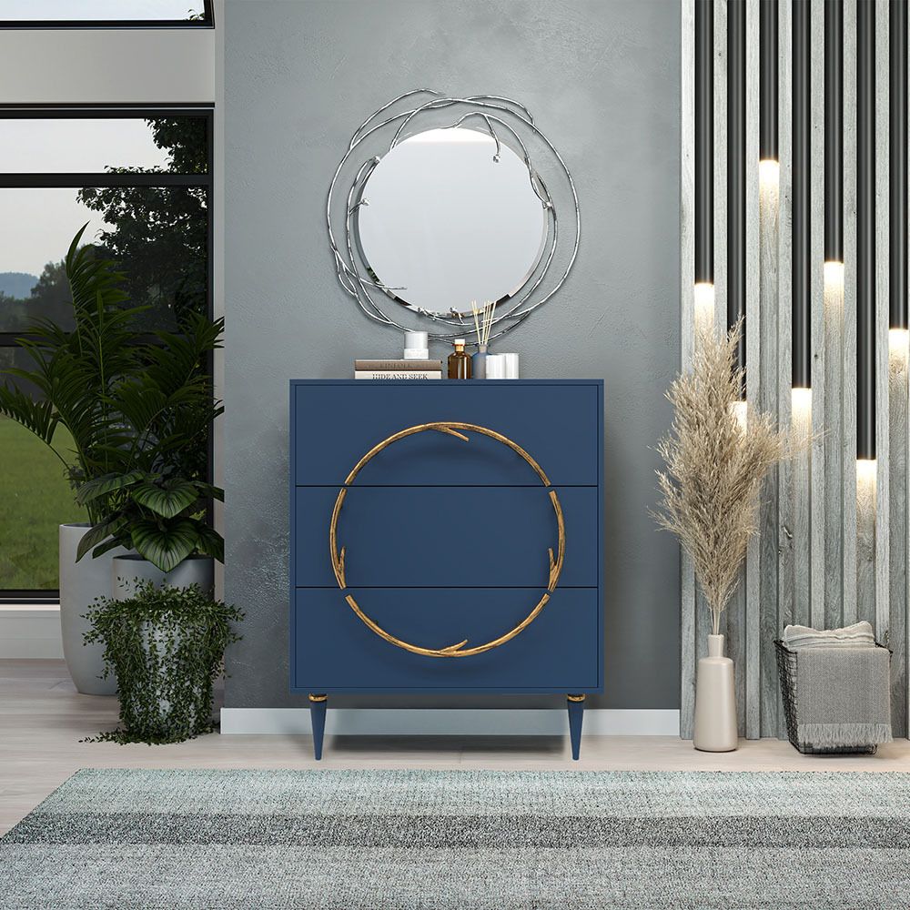Комод Арт Колор matte Классик Голд с 3 ящиками Королевский синий матовый