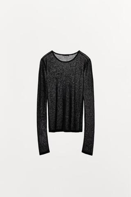 ZARA ФУТБОЛКА ИЗ 100% ШЕРСТИ, ЧЕРНЫЙ