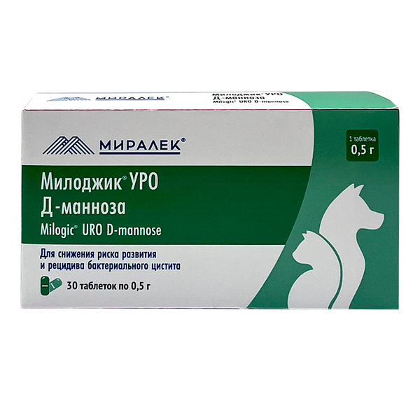 Милоджик УРО Д-манноза 0,5г (1т. на 10кг) 30 таб.от цистита для собак и кошек