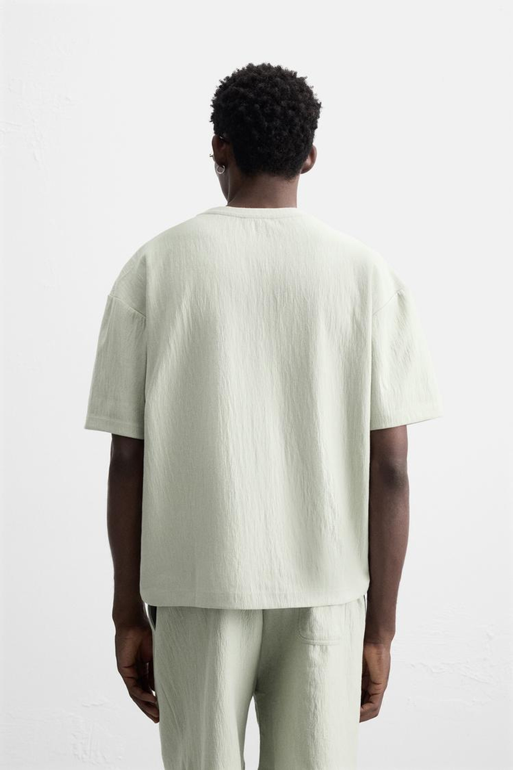 ZARA ФУТБОЛКА RELAXED FIT ИЗ РЕЛЬЕФНОЙ ТКАНИ, СЕРО-СИНИЙ