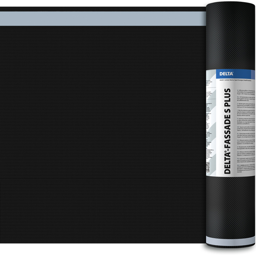 DELTA-FASSADE S PLUS ветрозащитная мембрана с самоклеящейся лентой для фасадов с открытыми зазорами (1,5х50м), шт