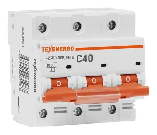 Автоматический выключатель ВА47-100 3п 40А 10кА Texenergo хар-ка С