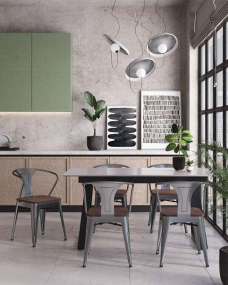 Стул TOLIX ARM WOOD с подлокотниками серебристый