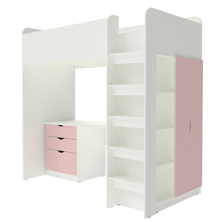 Кровать-чердак КарИВи Polini Simple с письменным столом и Шкаф КарИВиом Белый  Розовый