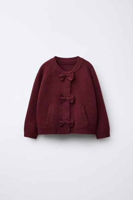 ZARA ТРИКОТАЖНЫЙ БОМБЕР С БАНТАМИ, БУРГУНДИ