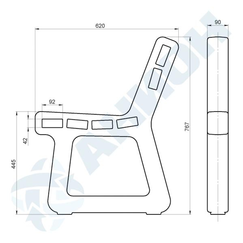 ПЭСК (Стул, скамья) Анион(180x616x767см;зеленый) - арт.559537