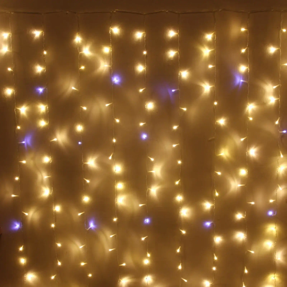 Гирлянда для улицы ЗАНАВЕС «Мерцание» ш2* в3,0 м 480 ламп LED, прозрач.пров,1 реж.,IP-54, Теплый белый, белый мерцает (возможность соединения)