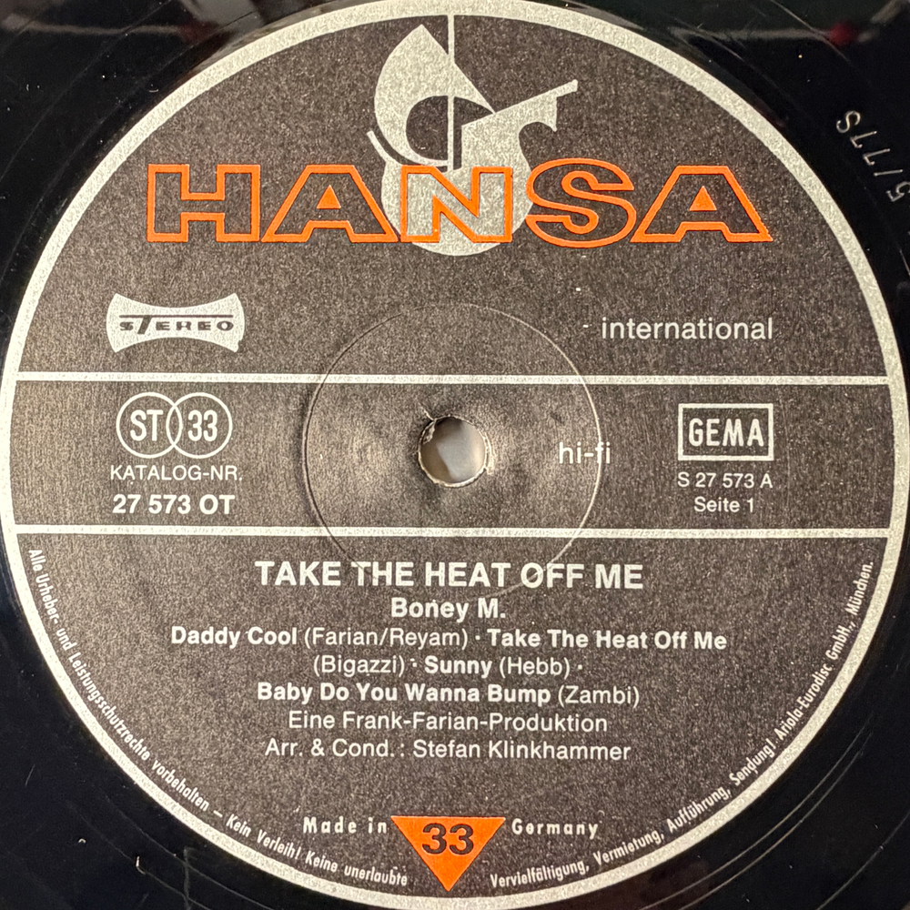 Boney M. ‎– Take The Heat Off Me (Германия 1976г.)
