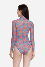 Купальник с рукавами и молнией "Омар паттерн"