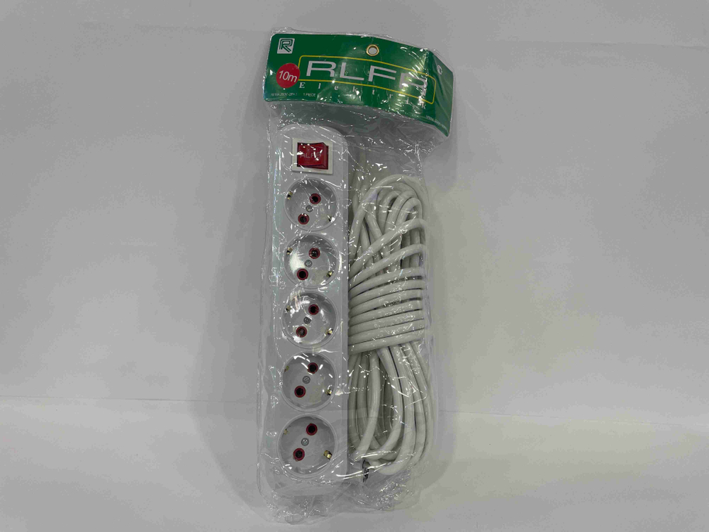 Удлинитель сетевой 5 розеток, 10 метров, 2200 Вт, белый (1 шт.)