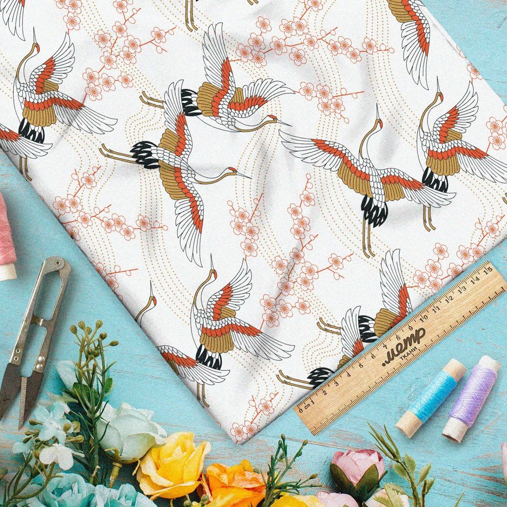 Ткань поплин летящие журавли