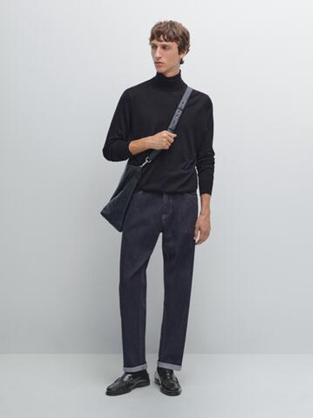 Massimo Dutti Трикотажный свитер из смесовой шерсти с высоким воротником, темно-синий