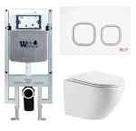 Унитаз подвесной WeltWasser AMBERG 497 ST + MERZBACH 043 GL-WT + AMBERG RD-WT белый глянцевый, безободковый, с крышкой микролифт, слив-торнадо, с инсталляцией и белой кнопкой
