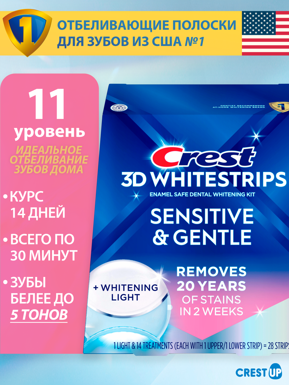 Отбеливающие полоски для зубов Crest 3D Whitestrips Sensitive Light