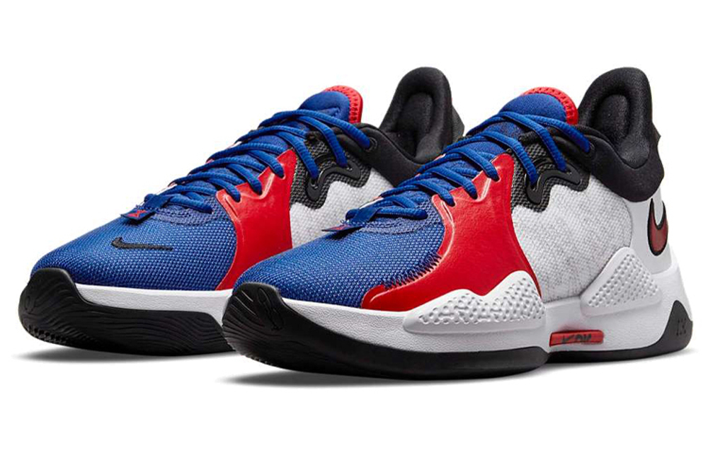 Nike PG 5 "Clippers" round head lace-up fabric, synthetic leather, shock absorption, non-slip, wear-resistant, wrapping support, low-cut actual combat basketball shoes for men and women, the same blue and red