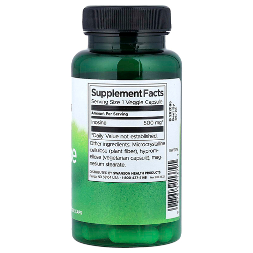 Swanson, инозин, 60 растительных капсул (500 мг в 1 капсуле)