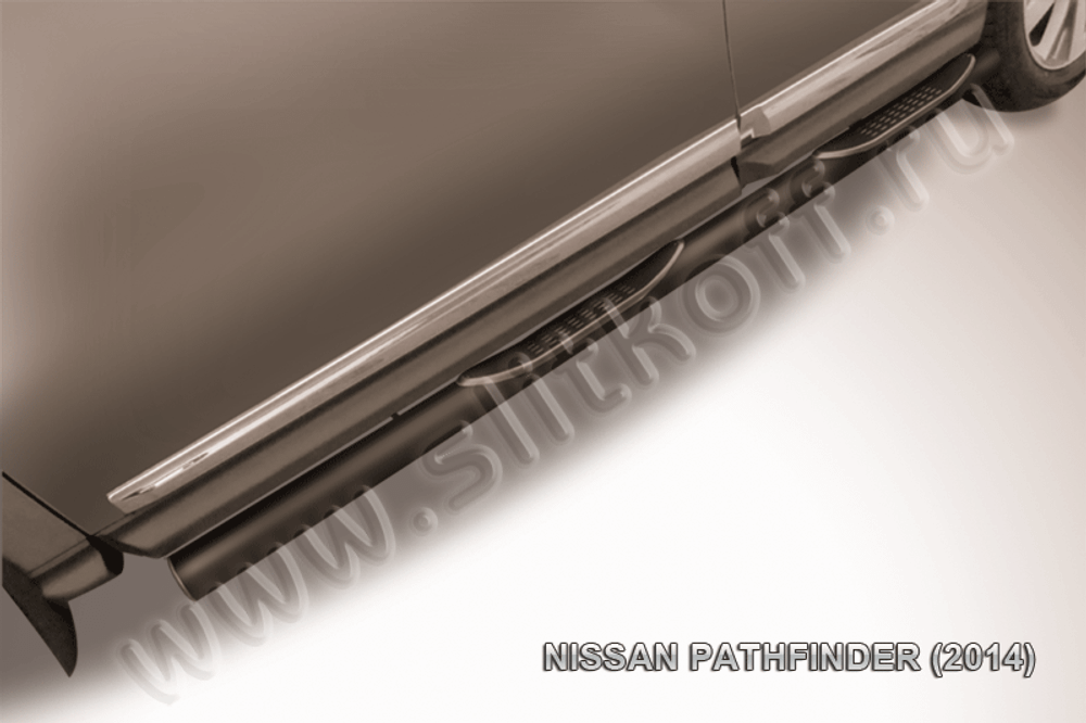 Пороги стальные Nissan Pathfinder (2012-2017) d76 с проступями (серебристые)