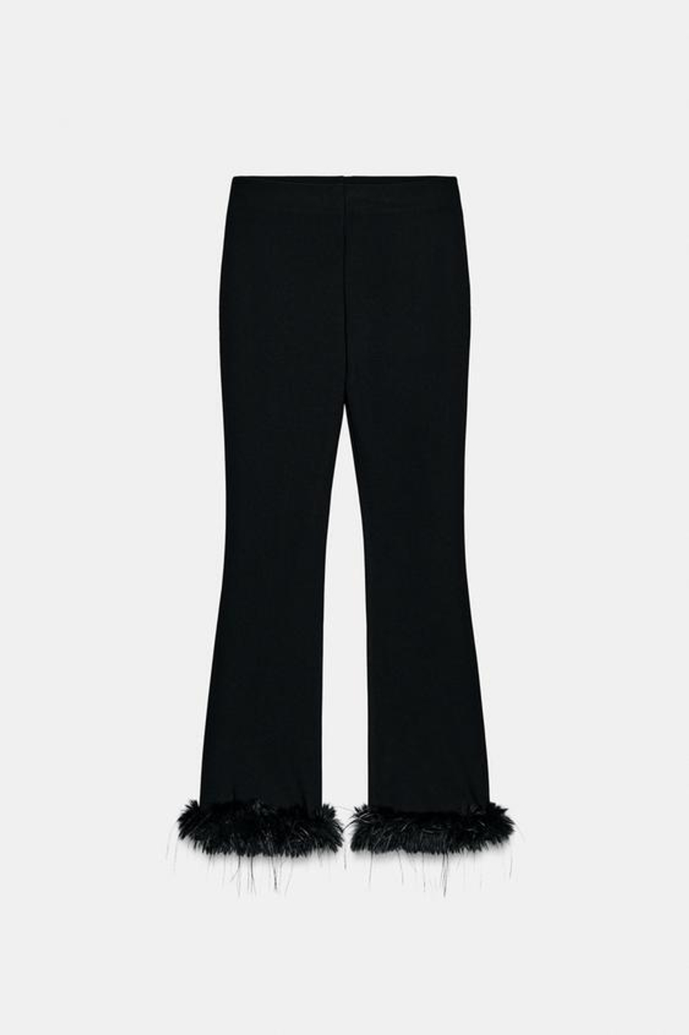 ZARA БРЮКИ FLARE С ОТДЕЛКОЙ ИЗ ИСКУССТВЕННОГО МЕХА, ЧЕРНЫЙ