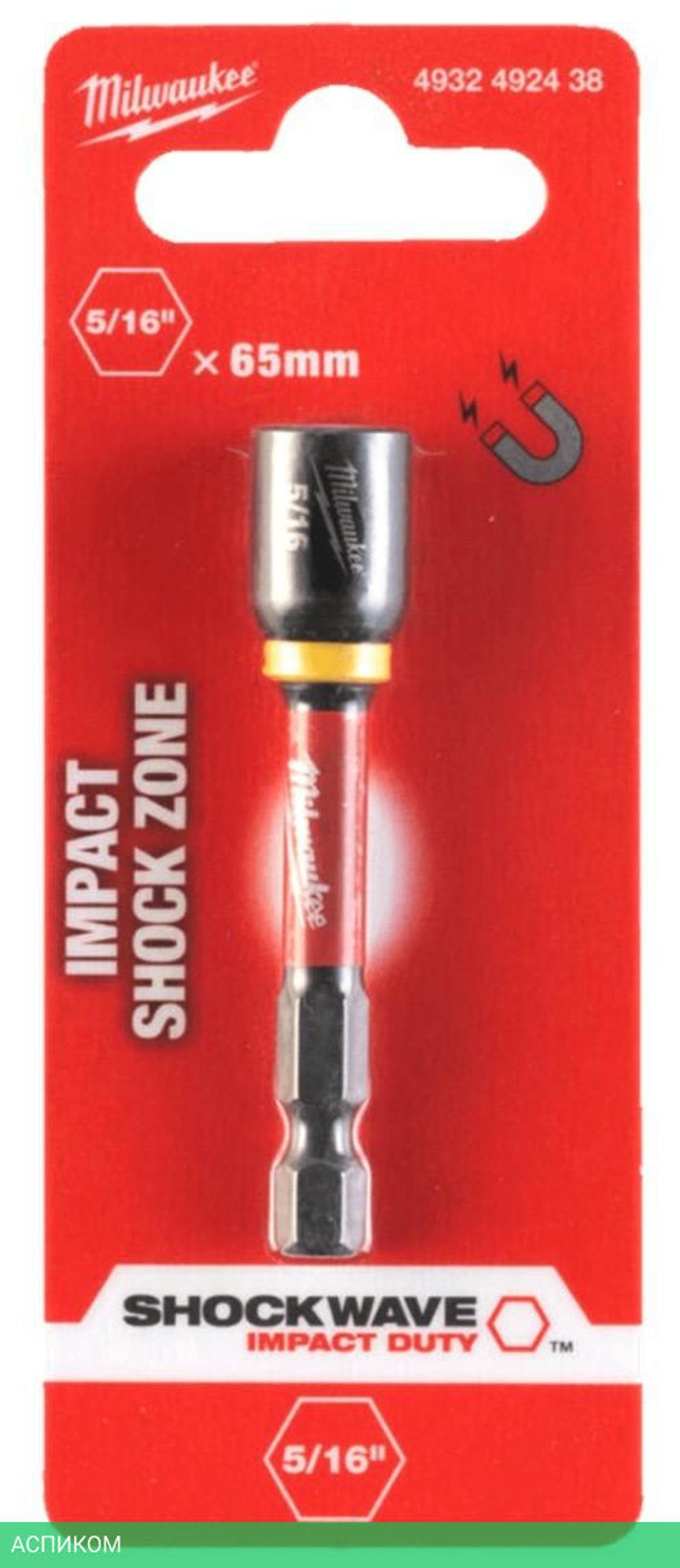 Насадка торцевая Milwaukee Shockwave 1/4" Hex-5/16"x65мм (4932492438)