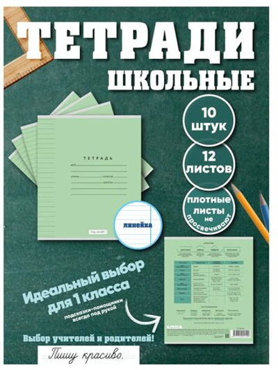 Набор тетрадей в линию (состав слова), 12 л, зелёная обложка, 10 шт