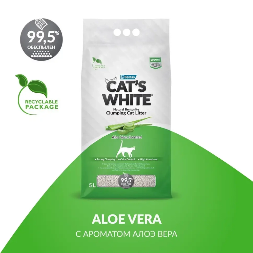 Cat's white aloe vera наполнитель комкующийся для кошачьего туалета с ароматом алоэ вера - 5 л