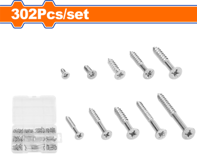 Набор саморезов с потайной головкой из 302 шт.