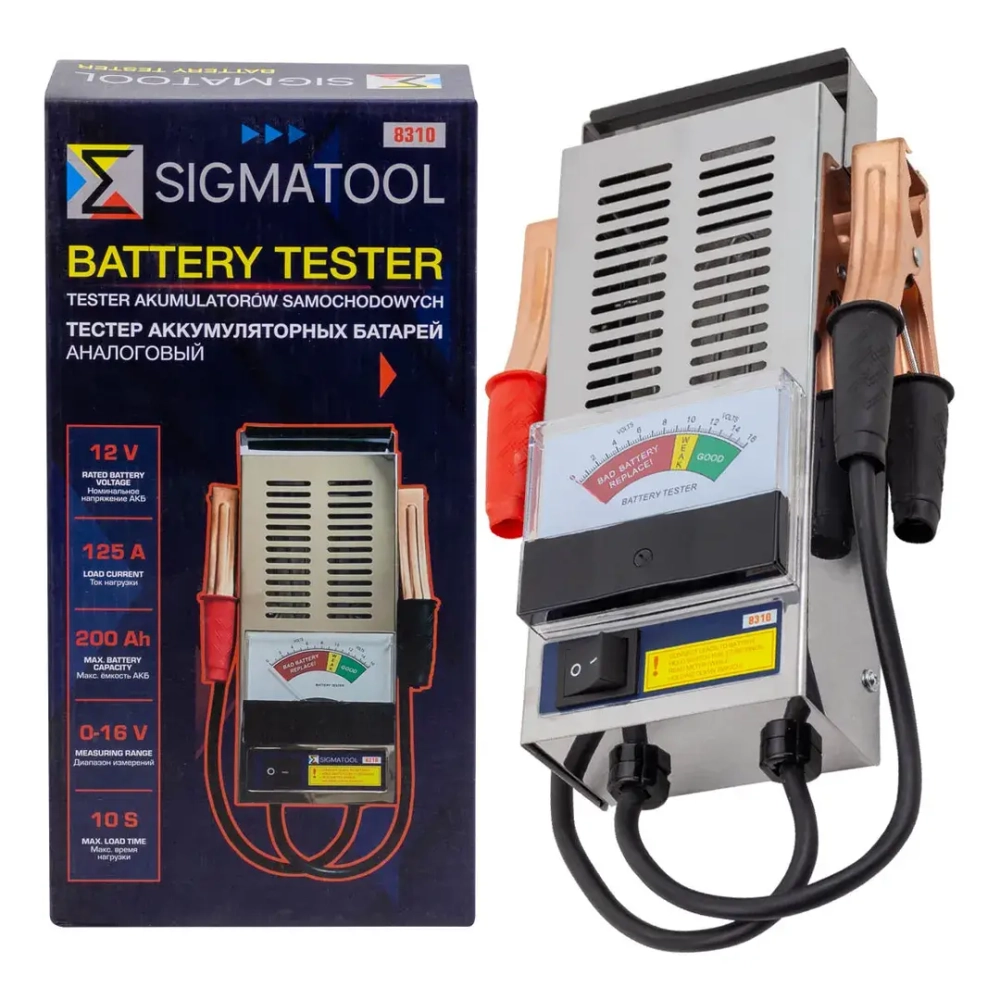 Тестер аккумуляторных батарей аналоговый 12V, 125A, 200Ah SIGMATOOL Sigmatool-8310